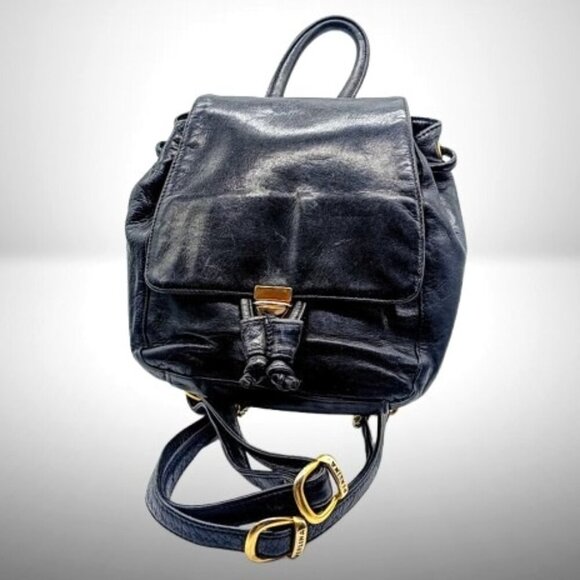 Vintage Perlina New York Black Leather Backpack - Picture 1 of 12